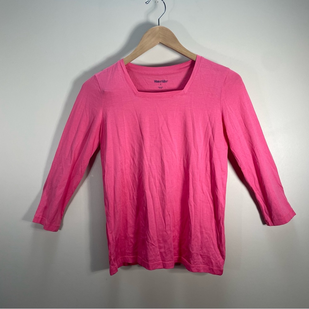 Winter Silks Basic Pink Silk Cotton Long Sleeve Top Size Small